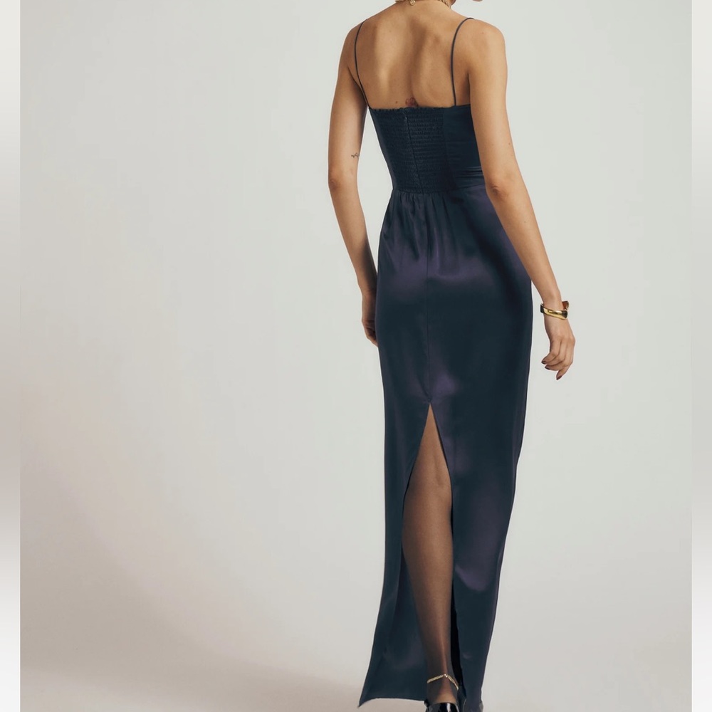 Reformation Frankie Silk Dress in Navy *NEW* - Picture 4 of 7